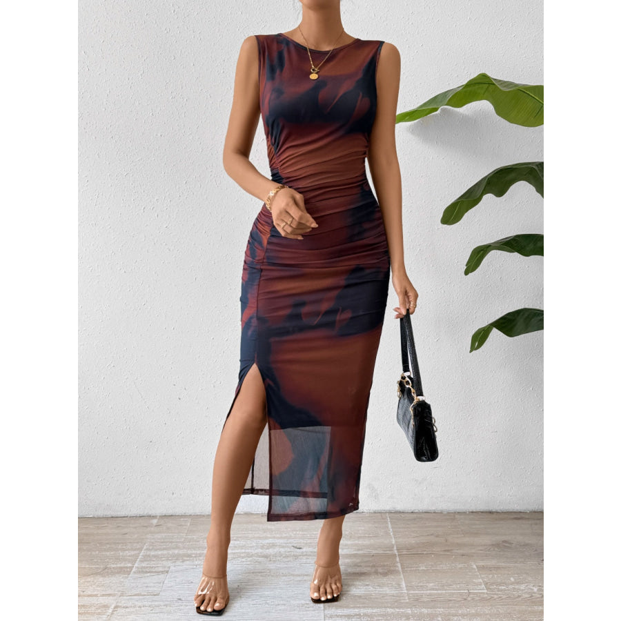 Slit Round Neck Midi Tank Dress Apparel and Accessories