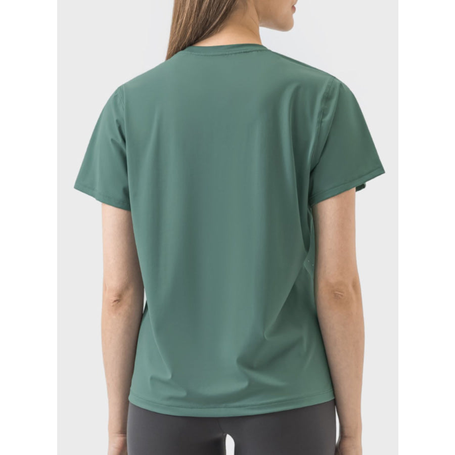 Slit Round Neck Short Sleeve Active T-Shirt Apparel and Accessories