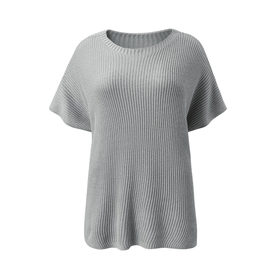 Slit Round Neck Short Sleeve Knit Top Apparel and Accessories