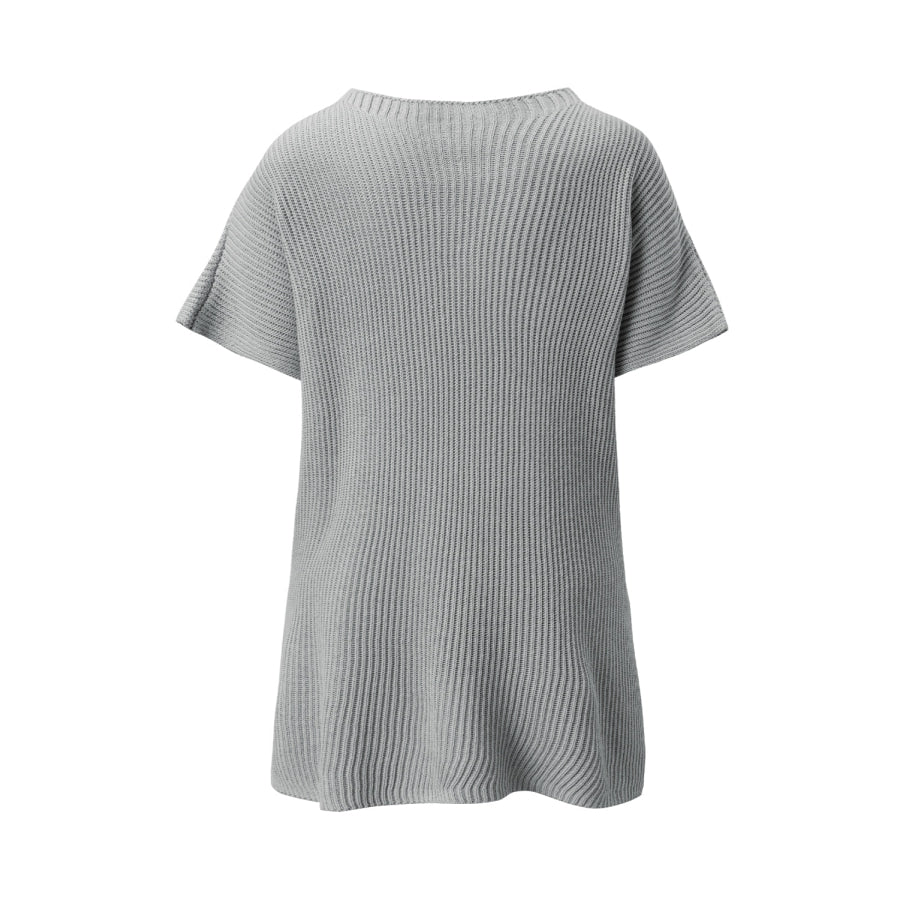 Slit Round Neck Short Sleeve Knit Top Apparel and Accessories