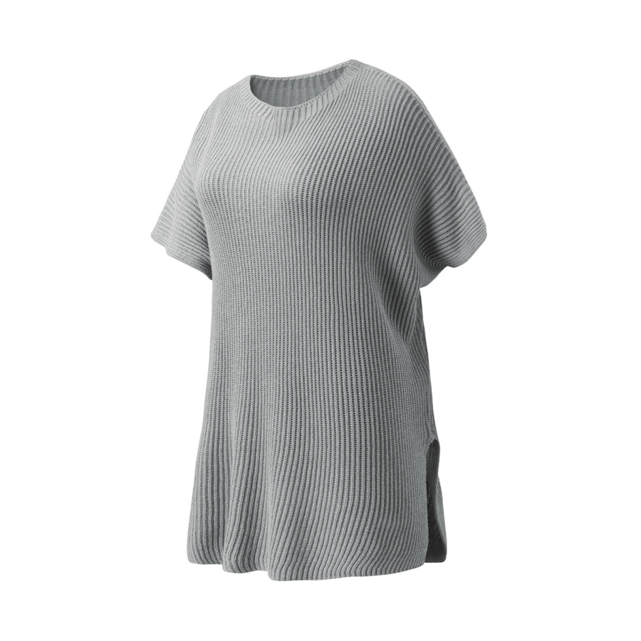 Slit Round Neck Short Sleeve Knit Top Apparel and Accessories