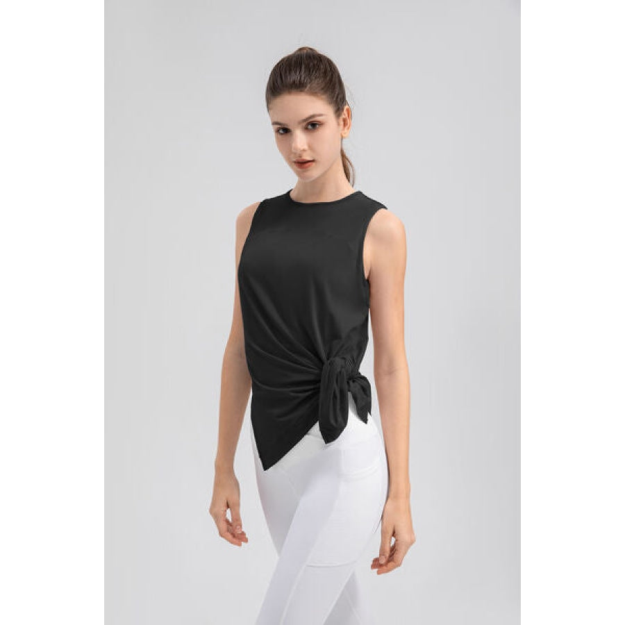 Slit Round Neck Tank Black / S Clothing