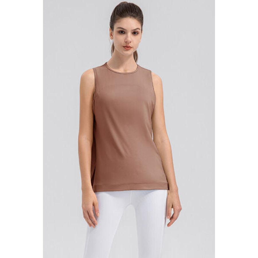 Slit Round Neck Tank Camel / S Clothing