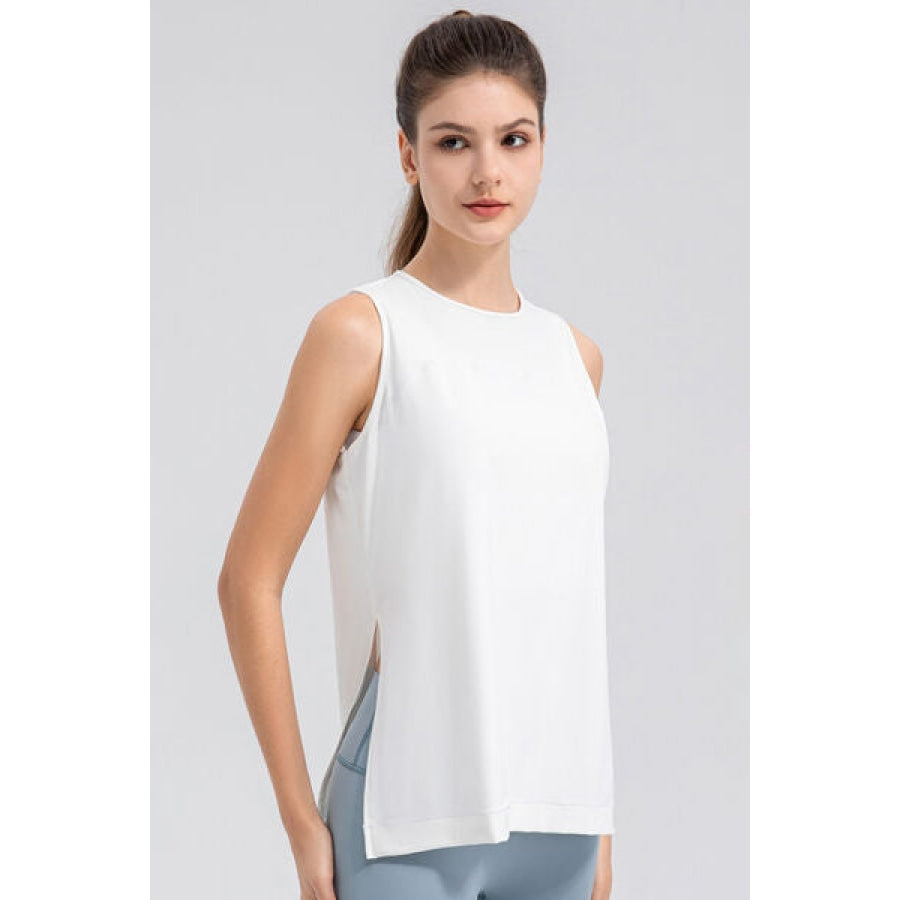 Slit Round Neck Tank White / S Clothing