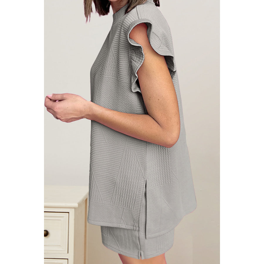 Slit Round Neck Top and Drawstring Shorts Set Heather Gray / S Apparel and Accessories