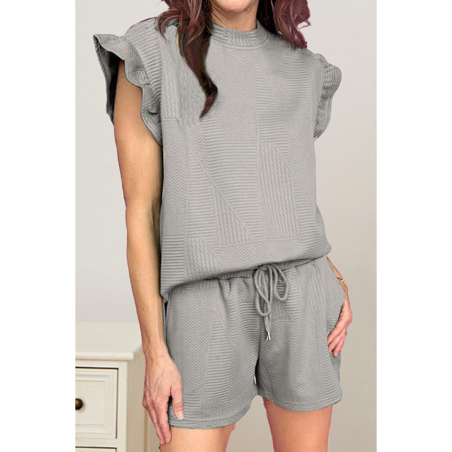 Slit Round Neck Top and Drawstring Shorts Set Heather Gray / S Apparel and Accessories
