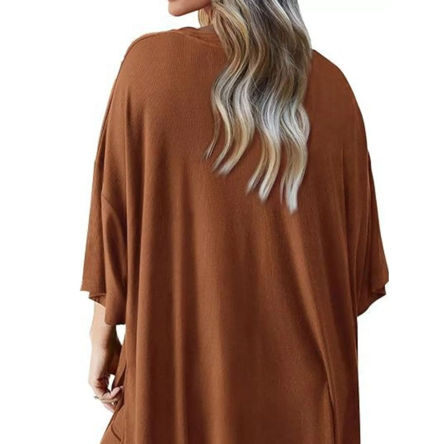 Slit Round Neck Top and Pants Set Apparel and Accessories