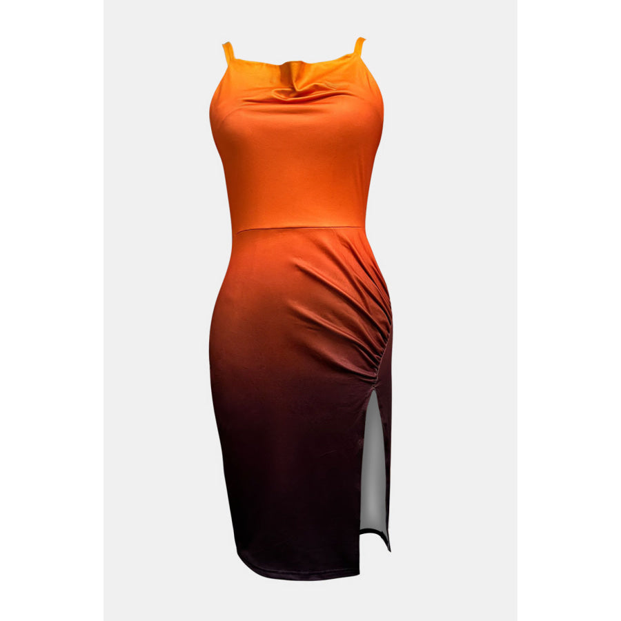 Slit Ruched Gradient Cami Dress Terracotta / S Apparel and Accessories