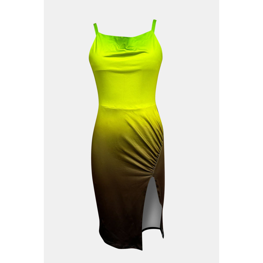 Slit Ruched Gradient Cami Dress Apparel and Accessories