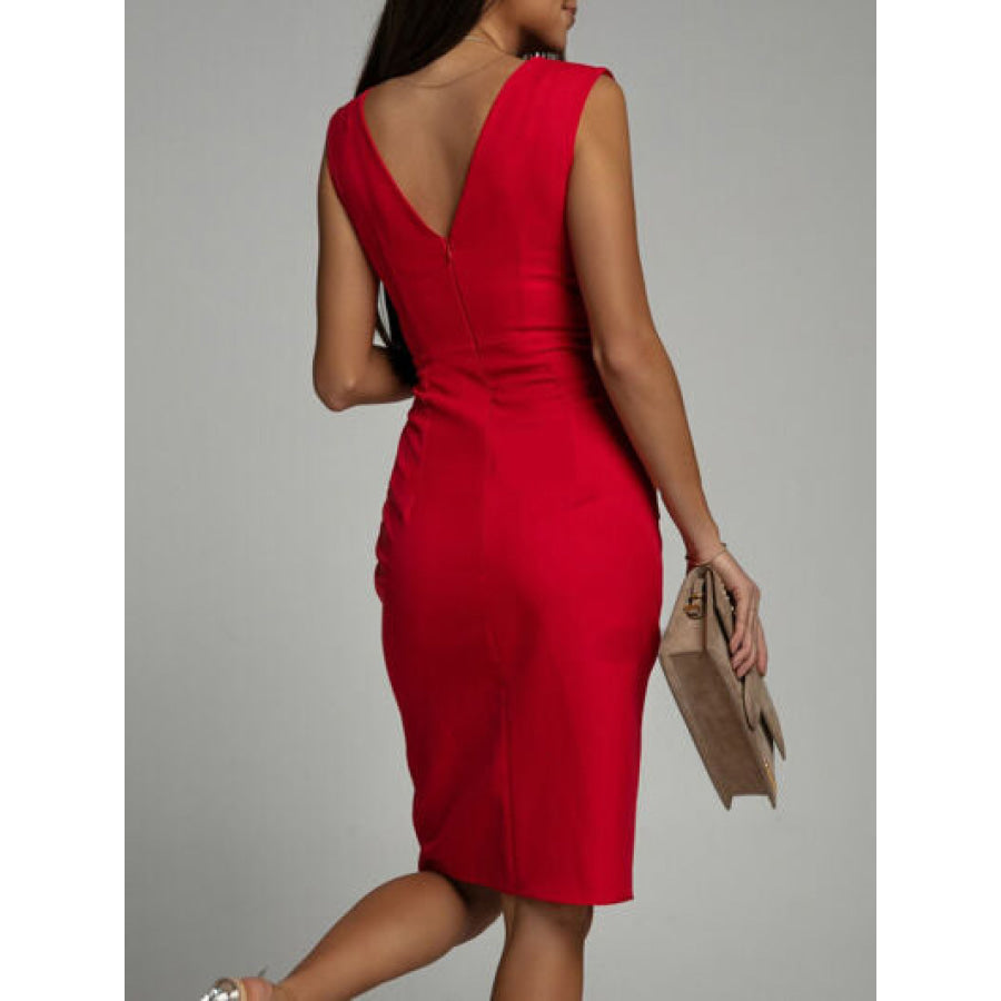 Slit Ruched Surplice Tank Dress Apparel and Accessories