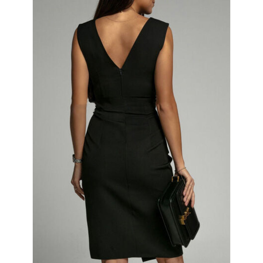 Slit Ruched Surplice Tank Dress Black / S Apparel and Accessories