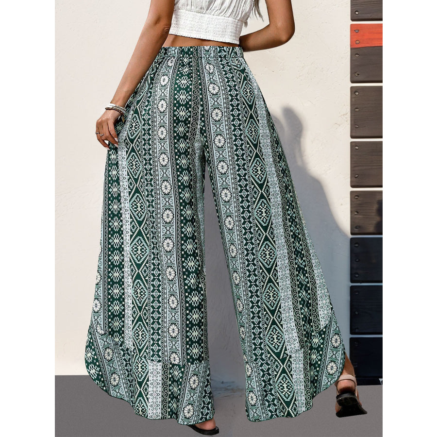 Slit Ruffled Geometric Wide Leg Pants Apparel and Accessories