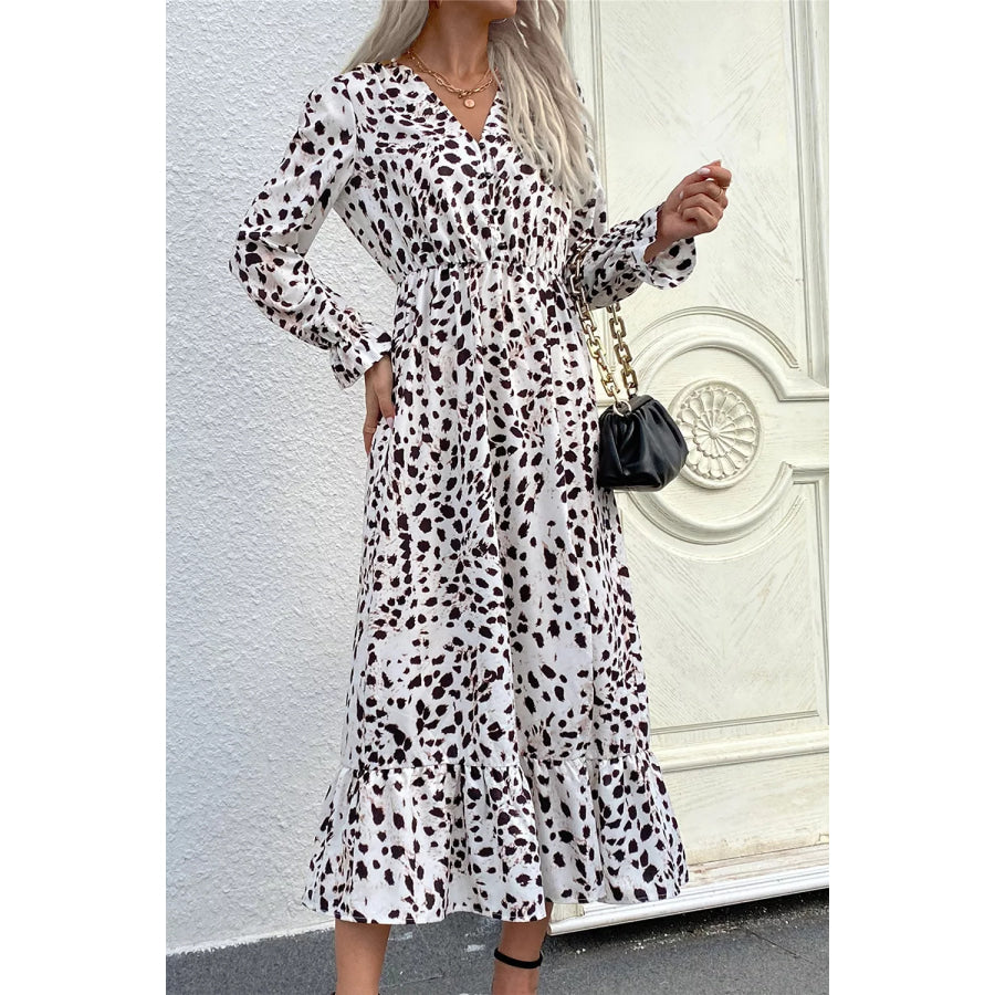 Slit Ruffled Hem Flounce Sleeve Midi Dress Apparel and Accessories