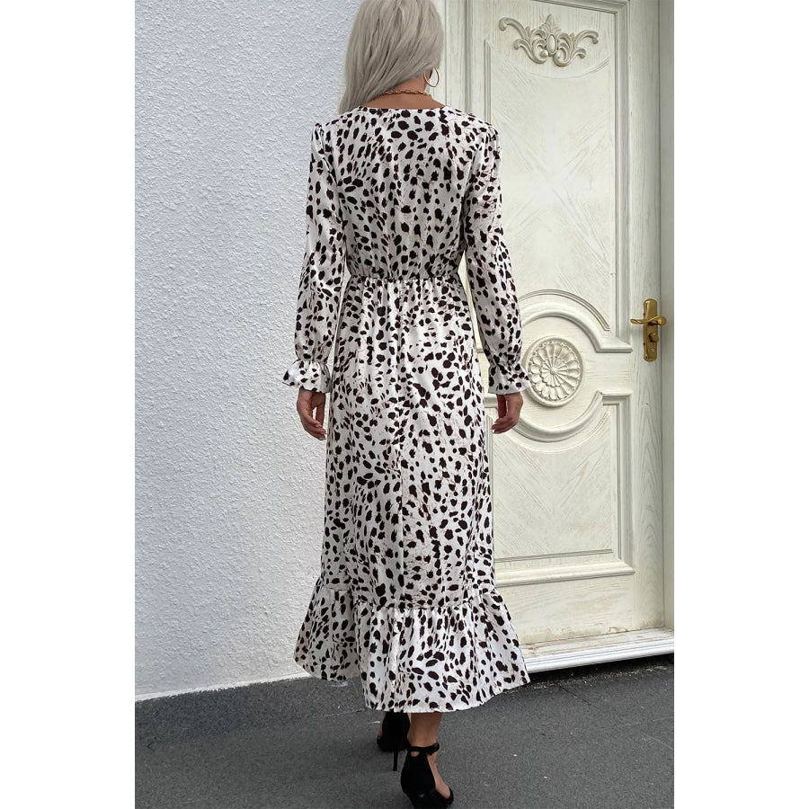 Slit Ruffled Hem Flounce Sleeve Midi Dress Apparel and Accessories