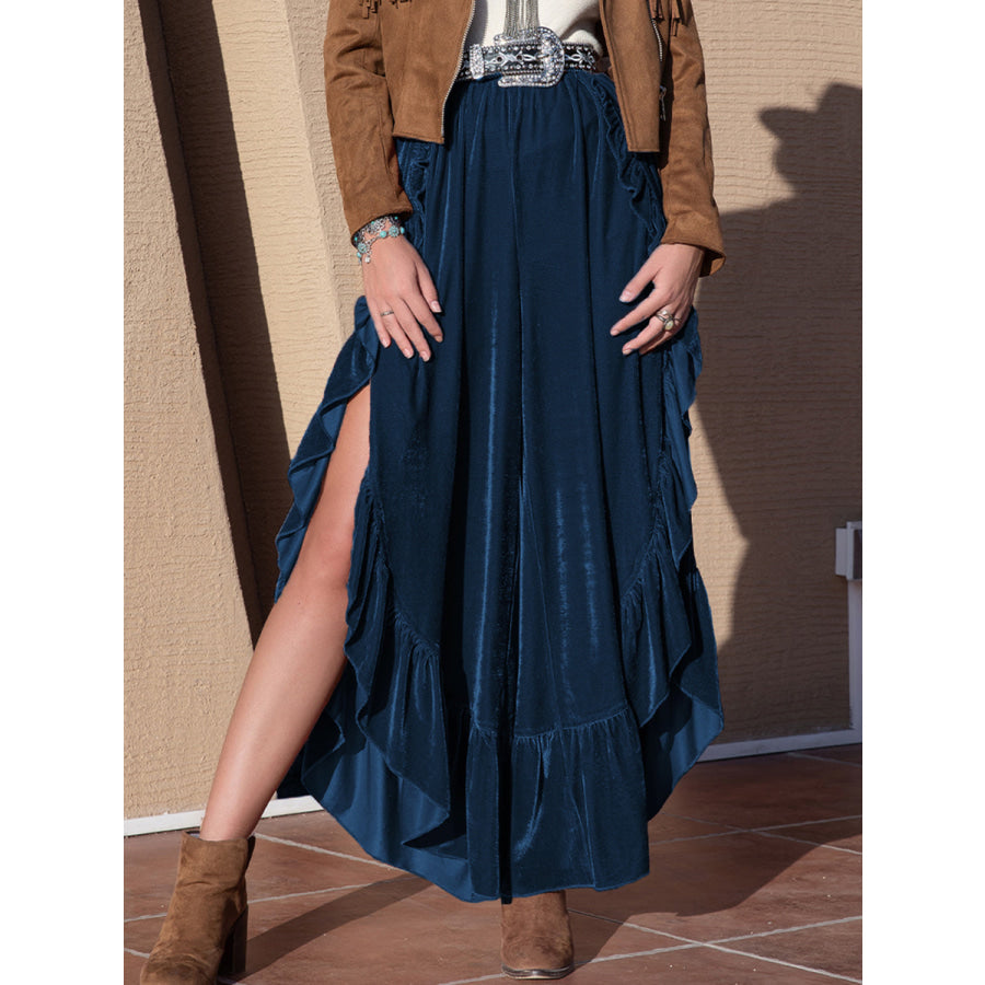 Slit Ruffled Wide Leg Pants Apparel and Accessories