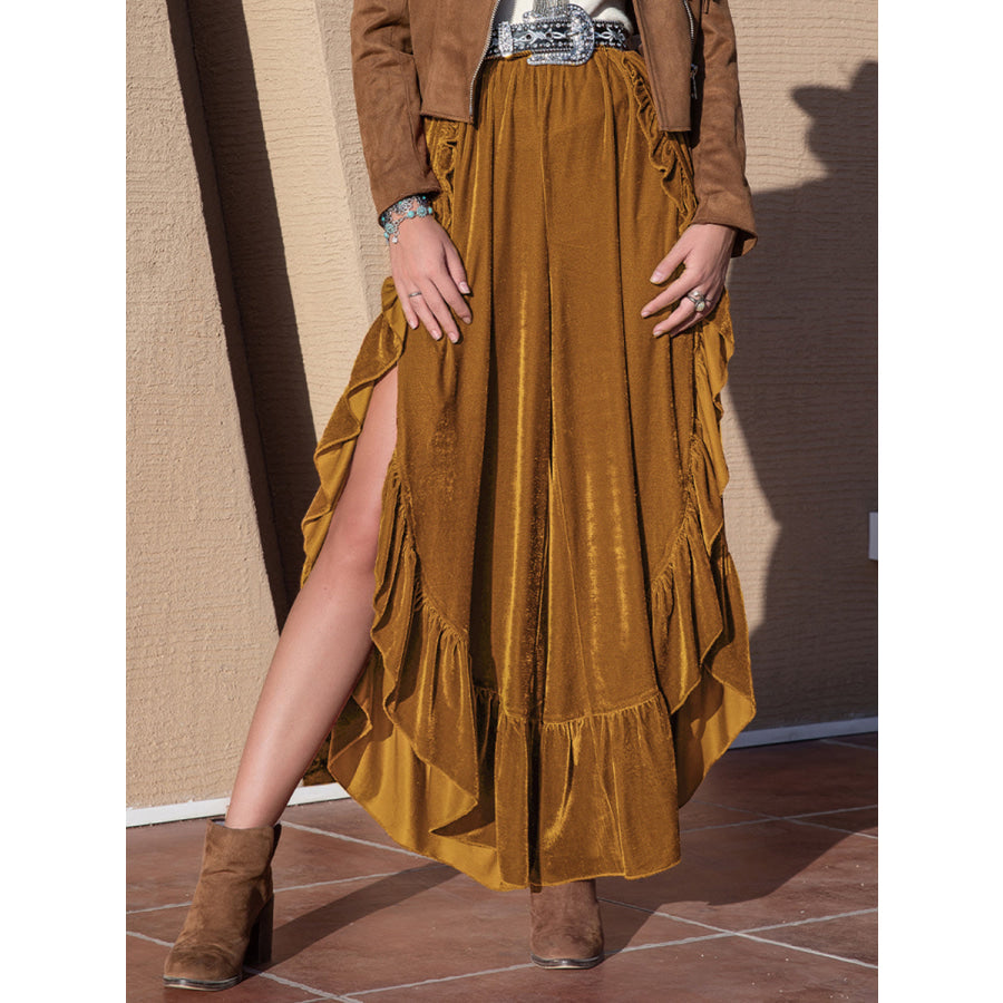 Slit Ruffled Wide Leg Pants Apparel and Accessories