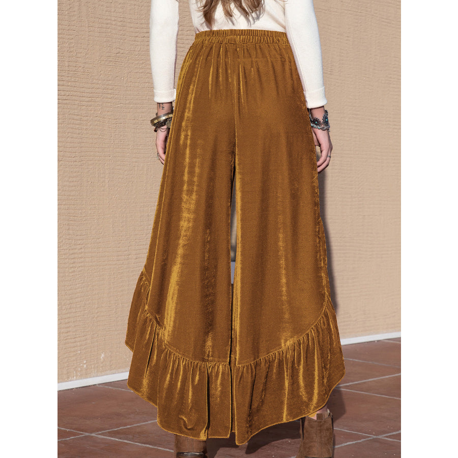 Slit Ruffled Wide Leg Pants Apparel and Accessories