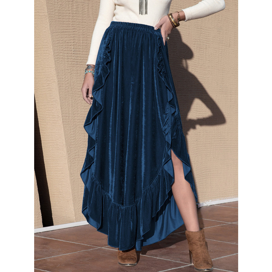 Slit Ruffled Wide Leg Pants Apparel and Accessories