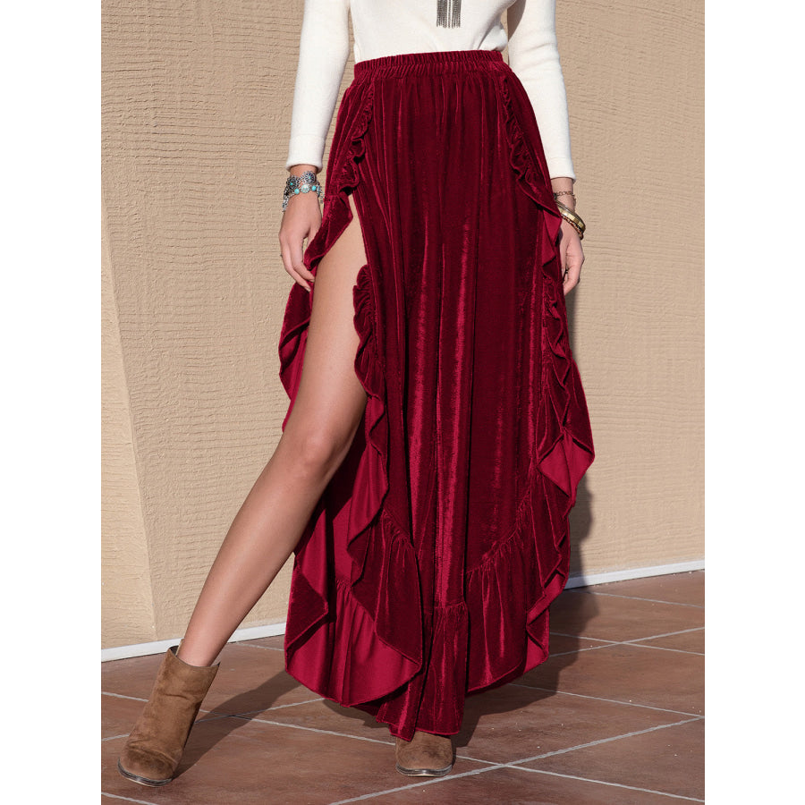 Slit Ruffled Wide Leg Pants Apparel and Accessories