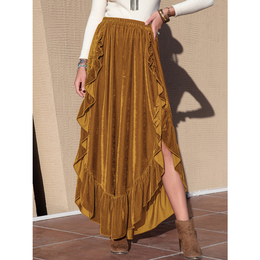 Slit Ruffled Wide Leg Pants Apparel and Accessories