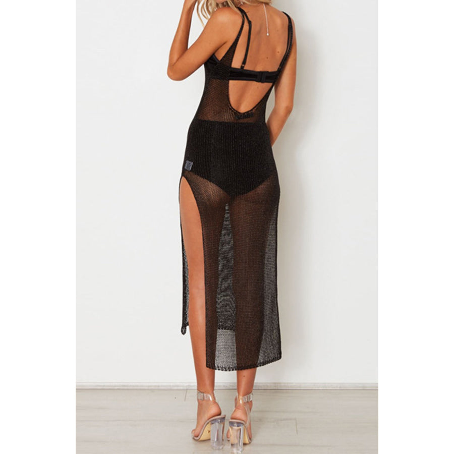 Slit Scoop Neck Sleeveless Cover Up Black / One Size Apparel and Accessories