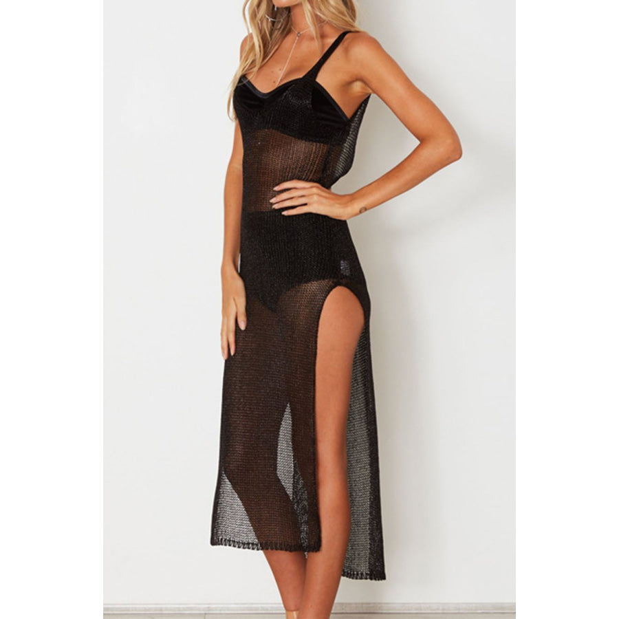 Slit Scoop Neck Sleeveless Cover Up Black / One Size Apparel and Accessories