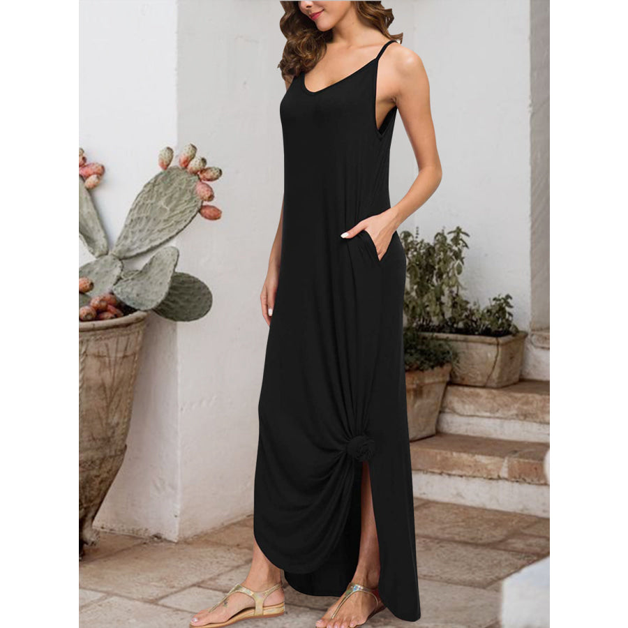 Slit Scoop Neck Sleeveless Dress Apparel and Accessories