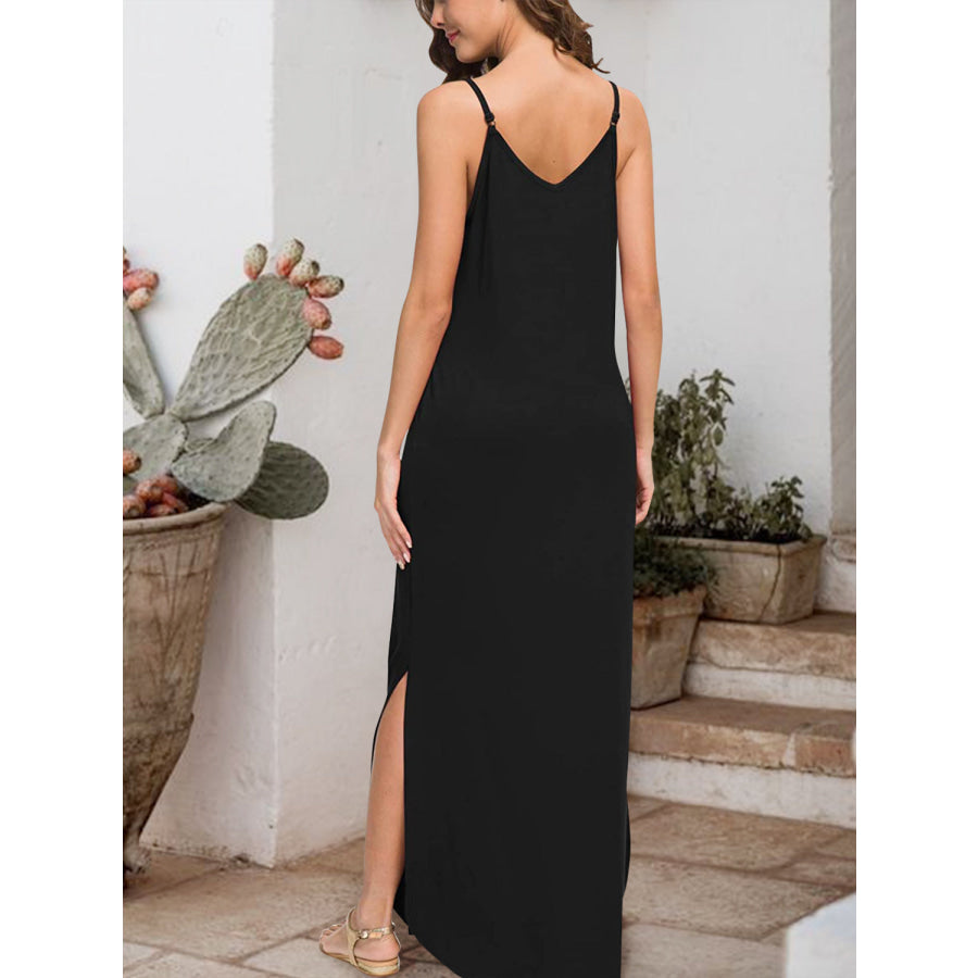 Slit Scoop Neck Sleeveless Dress Apparel and Accessories