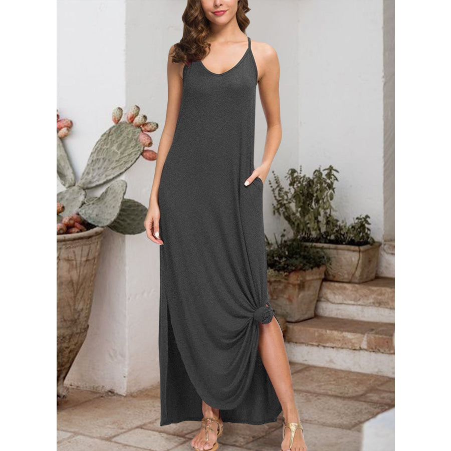 Slit Scoop Neck Sleeveless Dress Apparel and Accessories