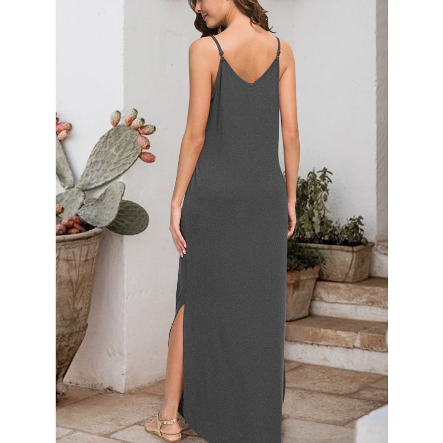 Slit Scoop Neck Sleeveless Dress Apparel and Accessories