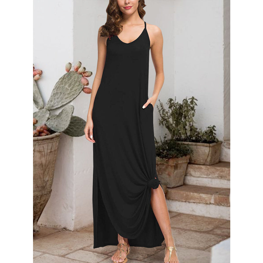 Slit Scoop Neck Sleeveless Dress Apparel and Accessories