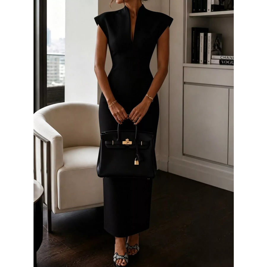 Slit Sleeveless Bodycon Midi Dress Black / S Apparel and Accessories