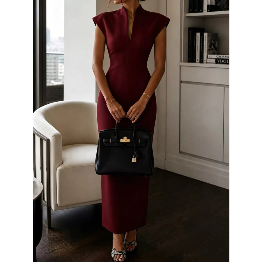 Slit Sleeveless Bodycon Midi Dress Burgundy / S Apparel and Accessories