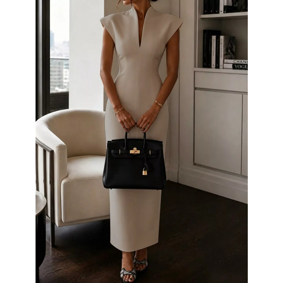Slit Sleeveless Bodycon Midi Dress Khaki / S Apparel and Accessories