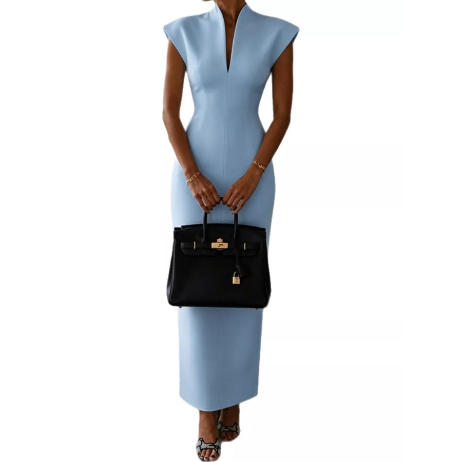 Slit Sleeveless Bodycon Midi Dress Sky Blue / S Apparel and Accessories