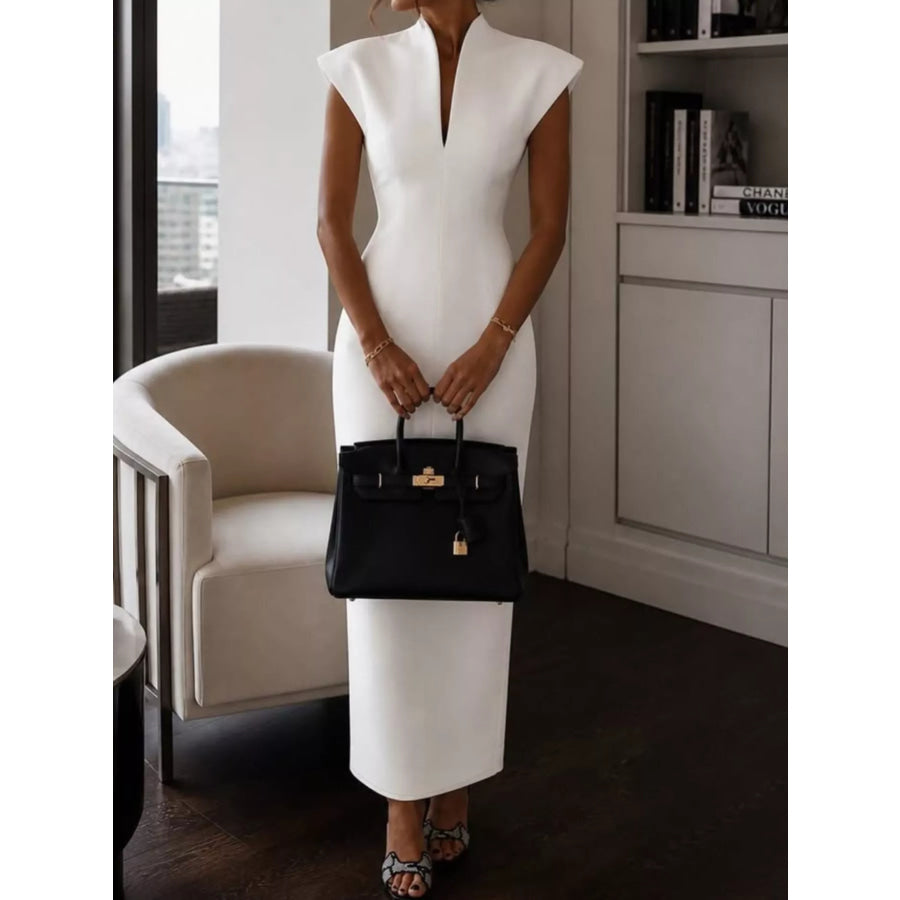 Slit Sleeveless Bodycon Midi Dress White / S Apparel and Accessories