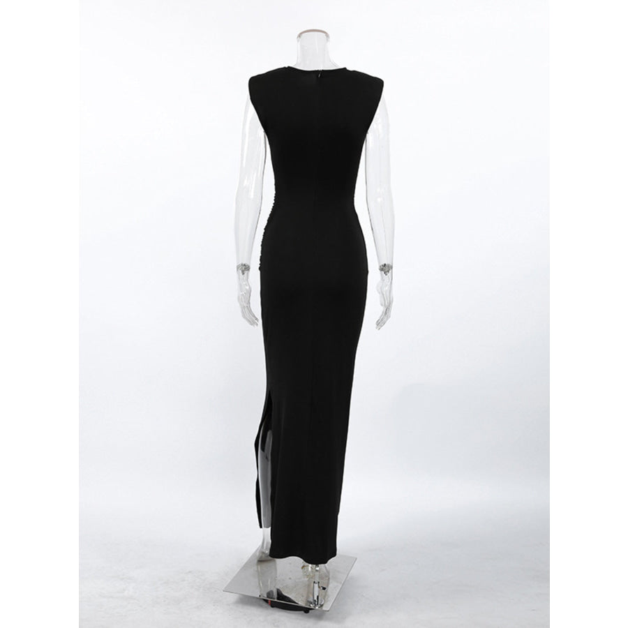 Slit Sleeveless Round Neck Maxi Dress Apparel and Accessories