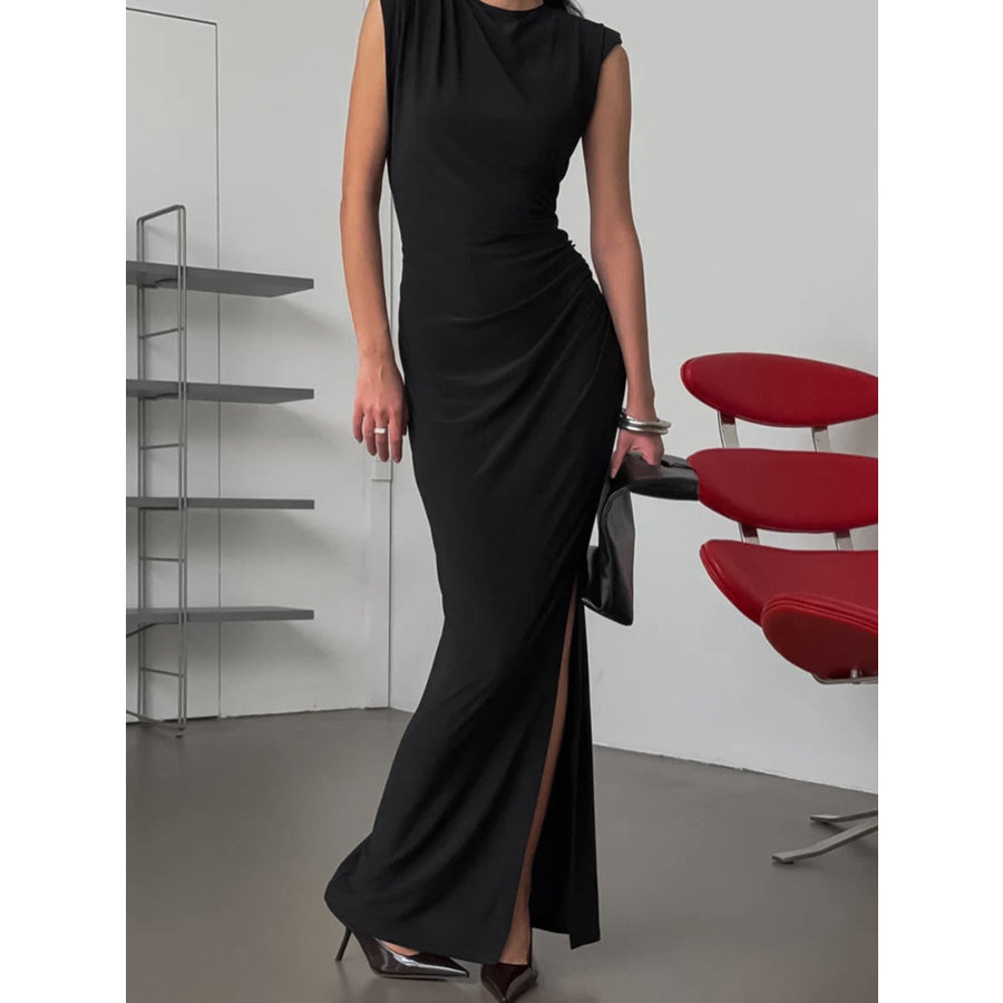Slit Sleeveless Round Neck Maxi Dress Apparel and Accessories