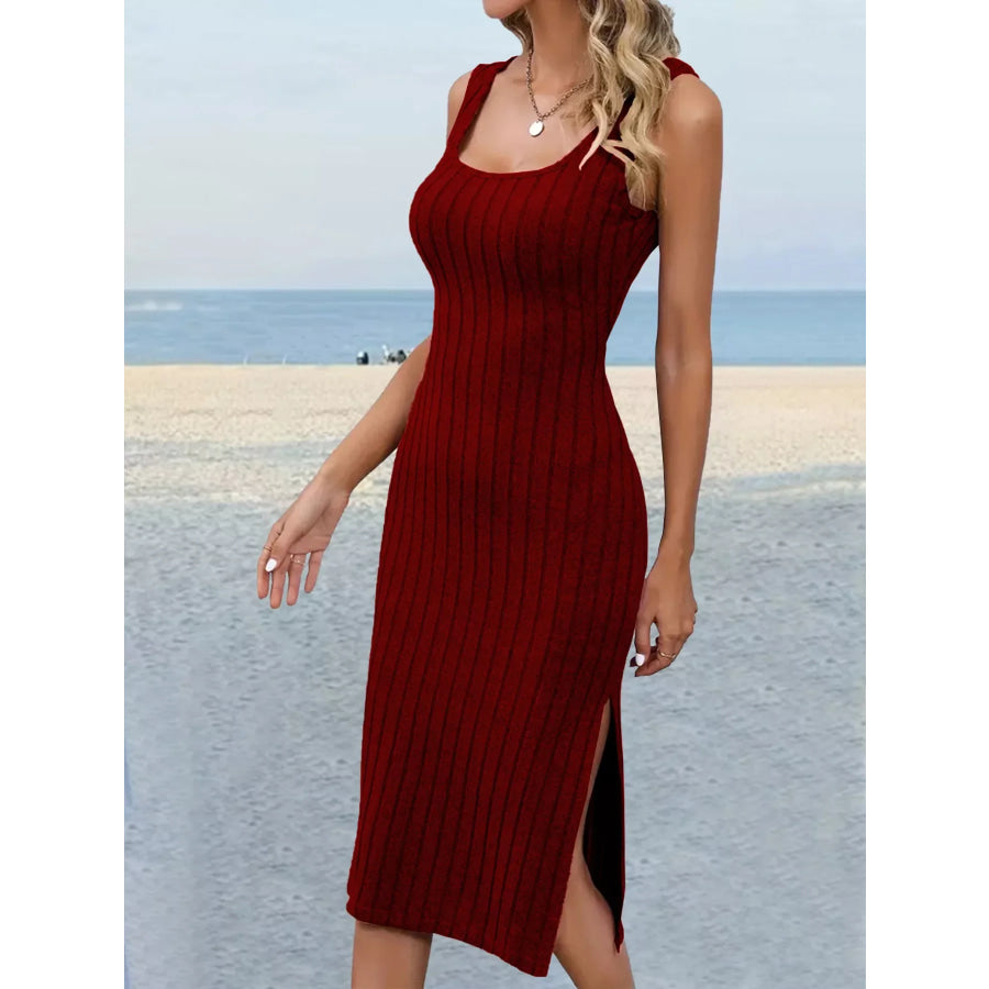 Slit Sleeveless Scoop Neck Dress Apparel and Accessories