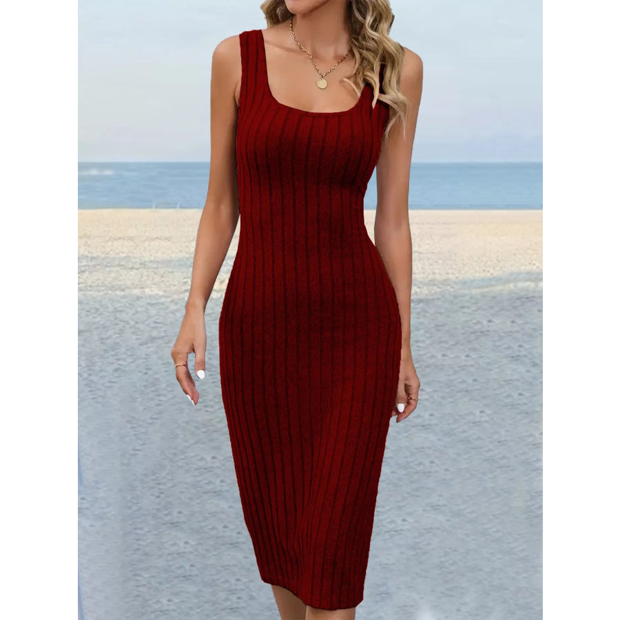 Slit Sleeveless Scoop Neck Dress Wine Red / S Apparel and Accessories