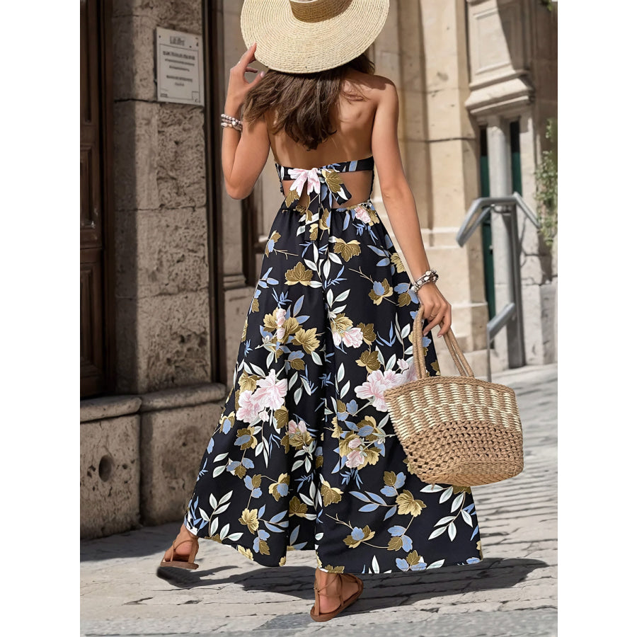 Slit Smocked Printed Maxi Cami Dress Apparel and Accessories