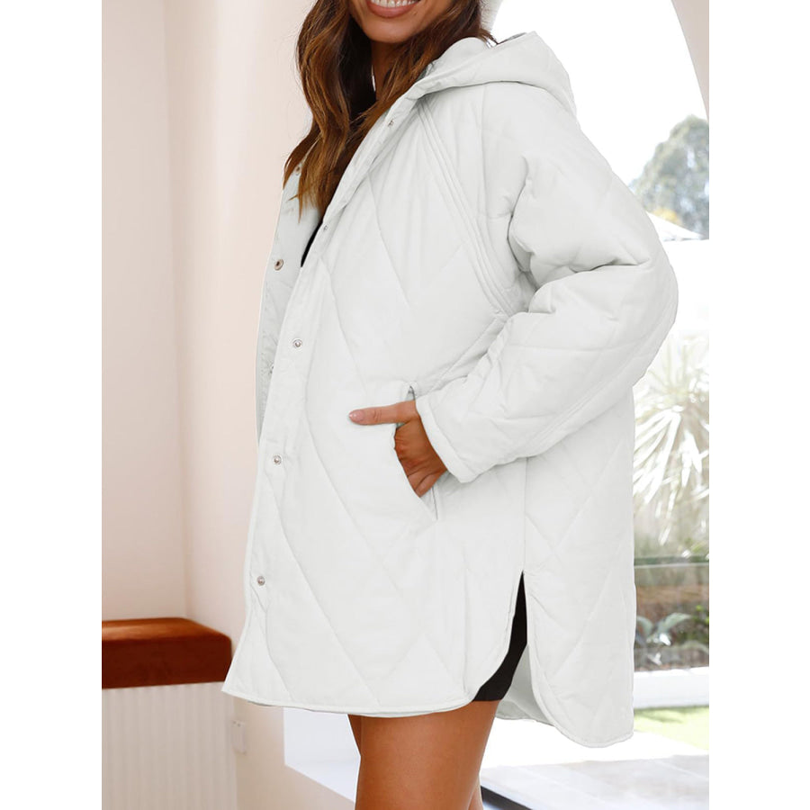 Slit Snap Down Long Sleeve Hooded Jacket Apparel and Accessories