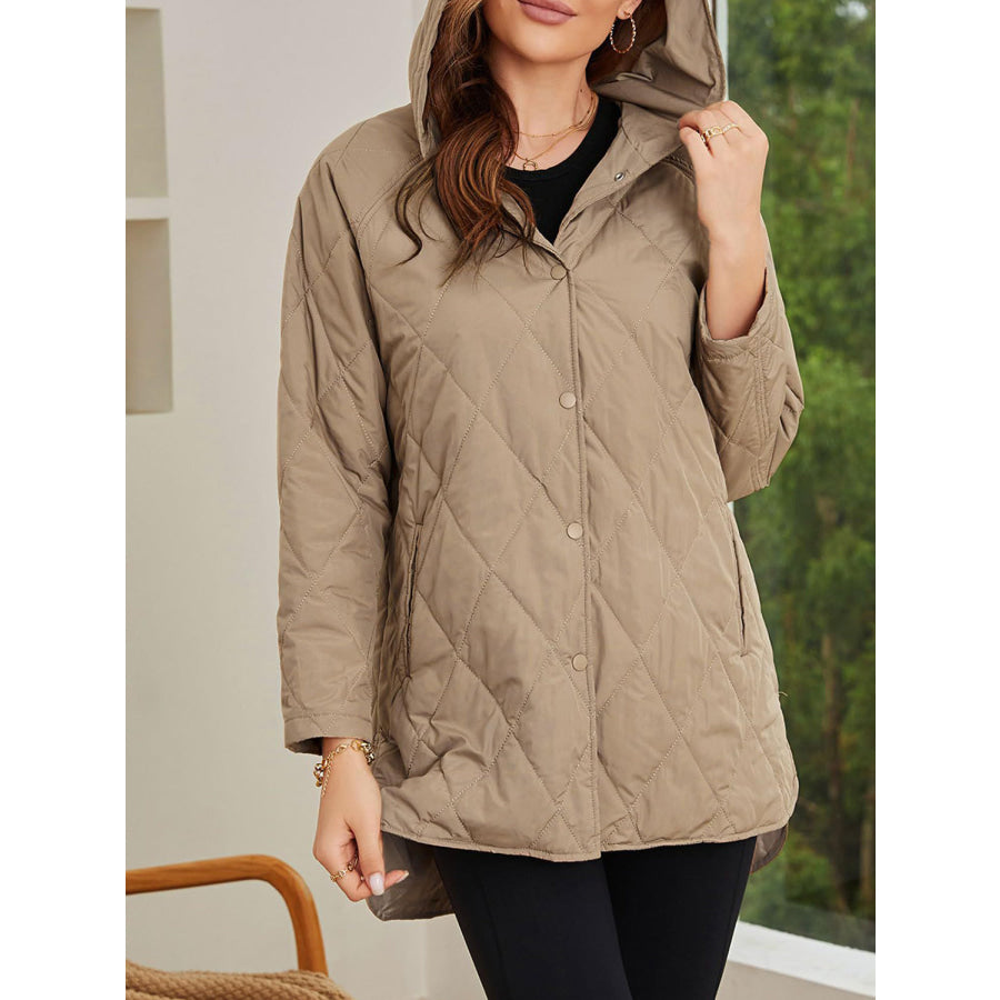 Slit Snap Down Long Sleeve Hooded Jacket Apparel and Accessories