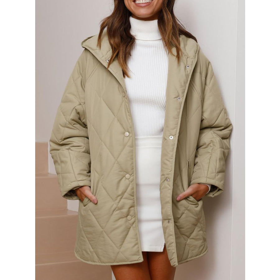 Slit Snap Down Long Sleeve Hooded Jacket Apparel and Accessories