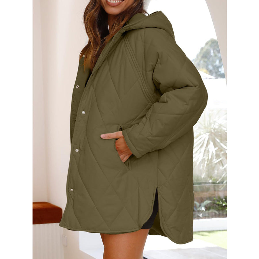 Slit Snap Down Long Sleeve Hooded Jacket Apparel and Accessories