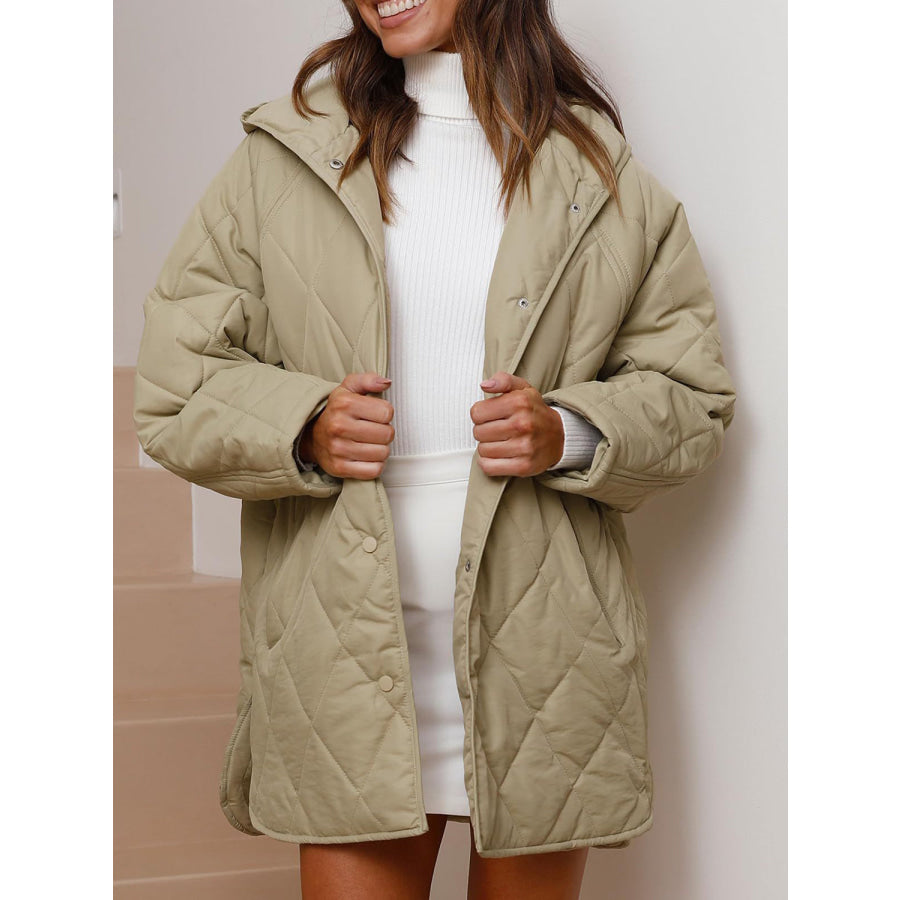 Slit Snap Down Long Sleeve Hooded Jacket Apparel and Accessories