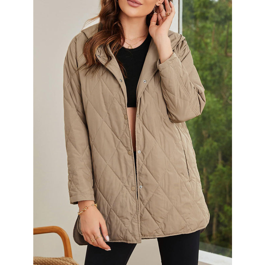 Slit Snap Down Long Sleeve Hooded Jacket Apparel and Accessories