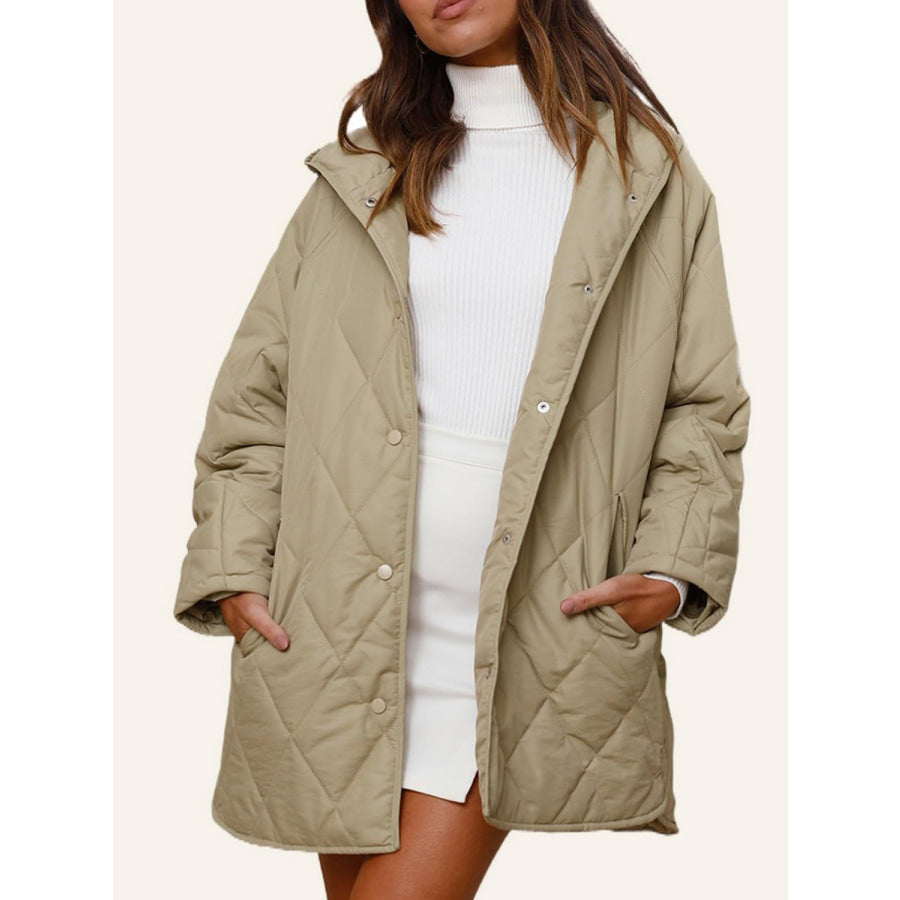 Slit Snap Down Long Sleeve Hooded Jacket Sage / S Apparel and Accessories