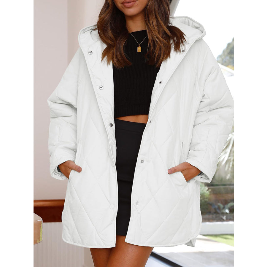 Slit Snap Down Long Sleeve Hooded Jacket White / S Apparel and Accessories