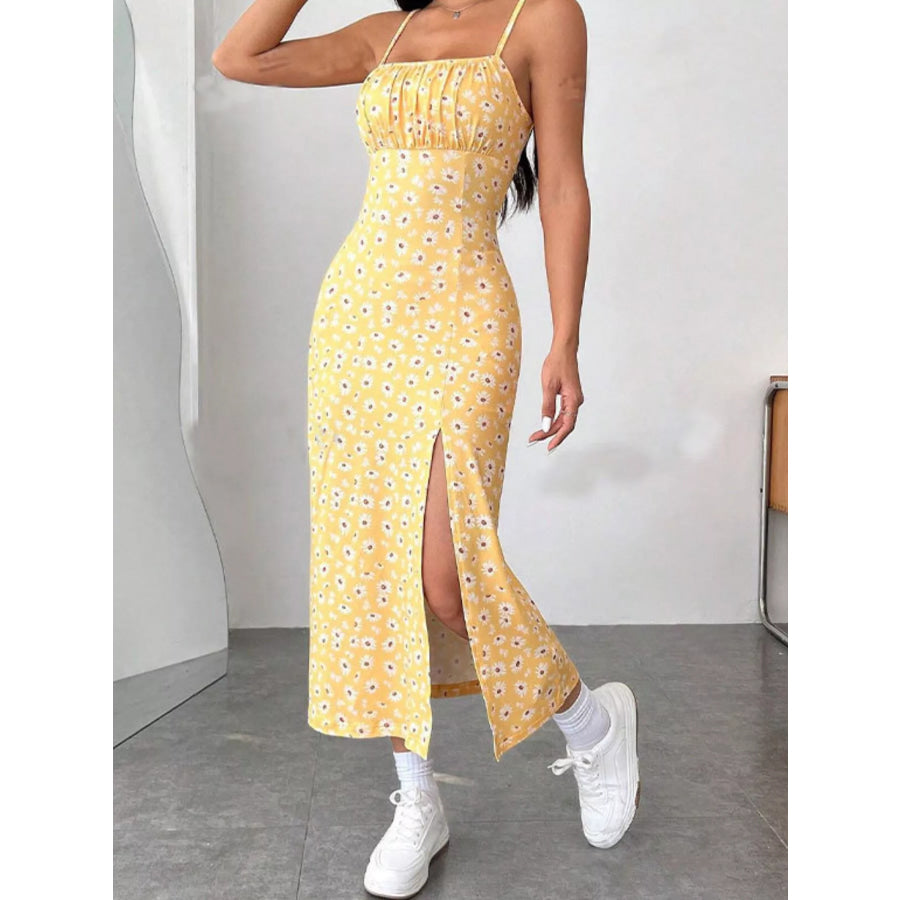 Slit Spaghetti Strap Midi Dress Yellow / S Apparel and Accessories